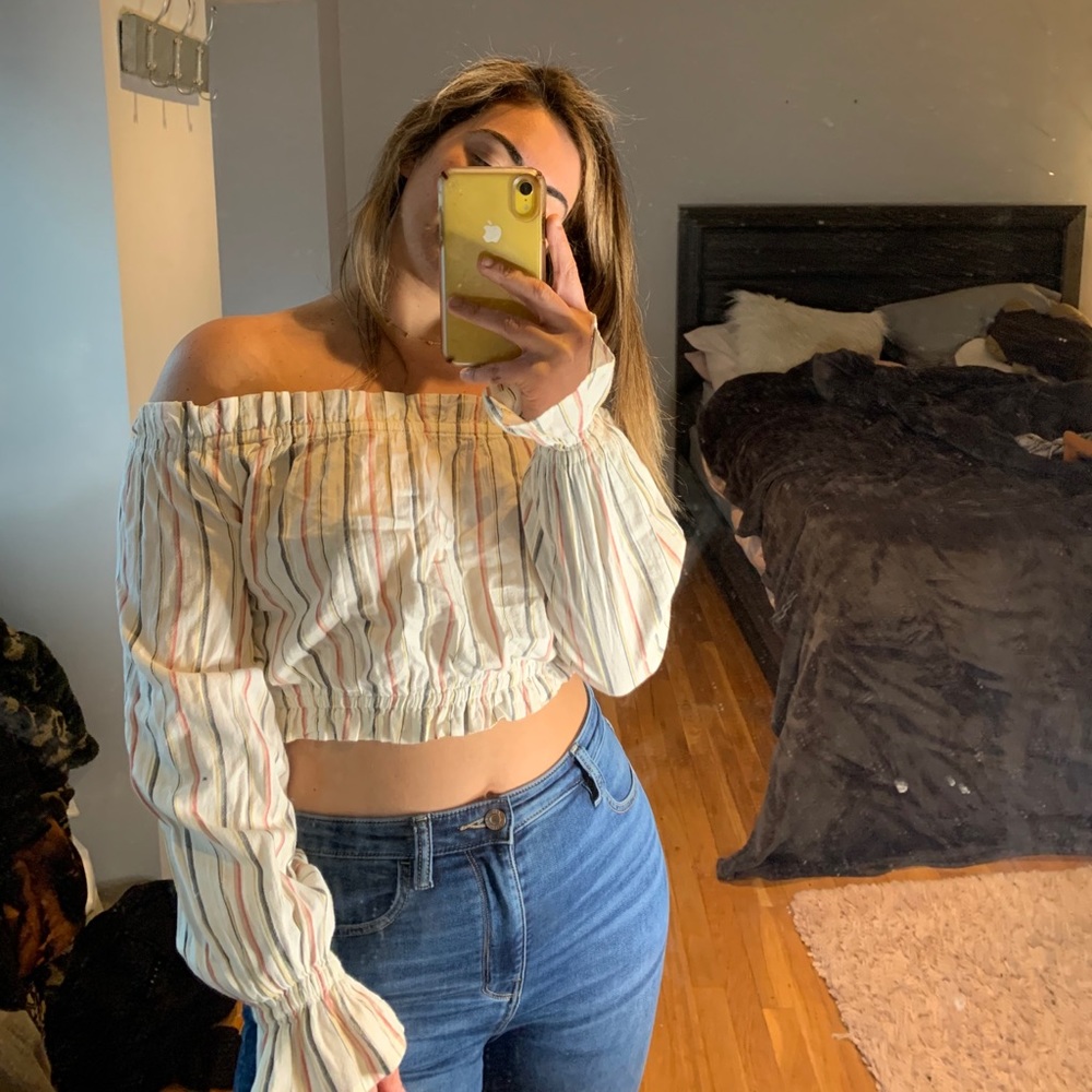 off the shoulder striped cropped top